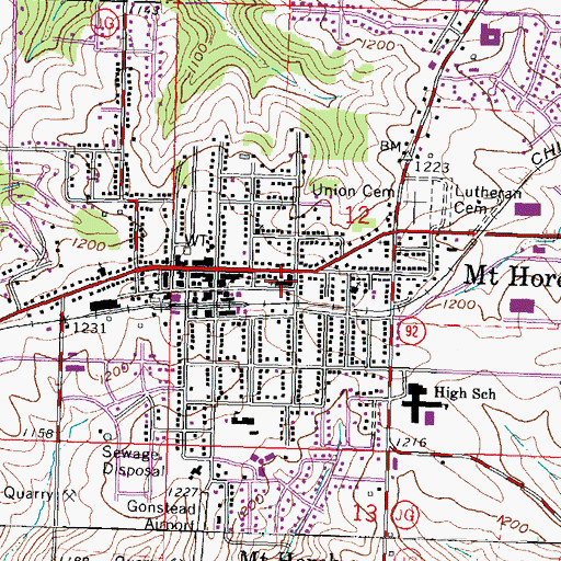 Topographic Map of Mount Horeb Evangelical Lutheran Church, WI