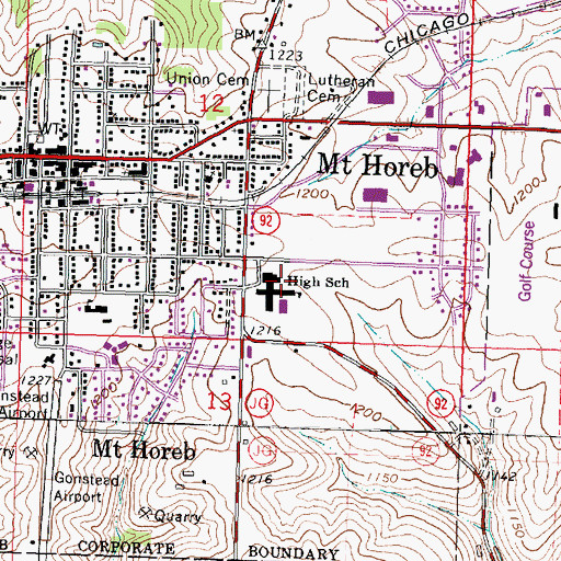 Topographic Map of Mount Horeb High School, WI