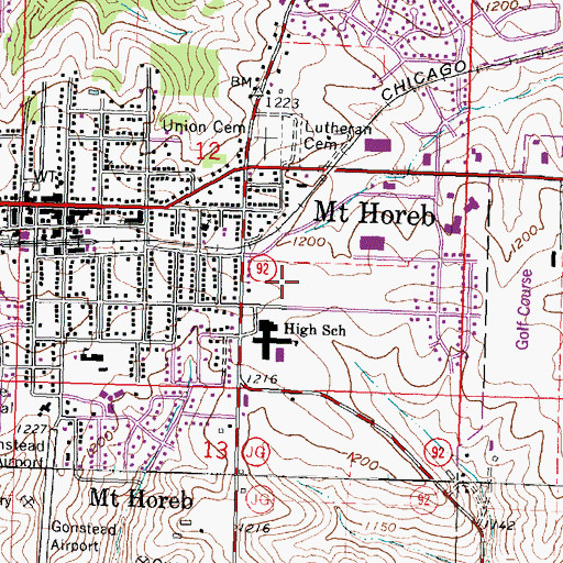 Topographic Map of Mount Horeb Middle School, WI