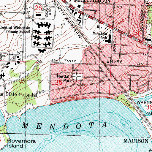 Topographic Map of Nerdahl Park, WI