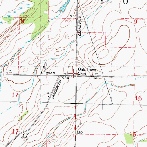 Topographic Map of Oak Lawn Cemetery, WI