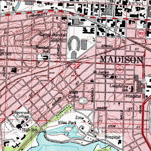Topographic Map of Oakland Heights, WI