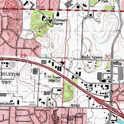 Topographic Map of Odana Shoppes Shopping Center, WI