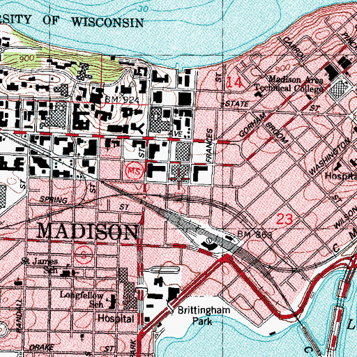 Topographic Map of Ogg Hall, WI