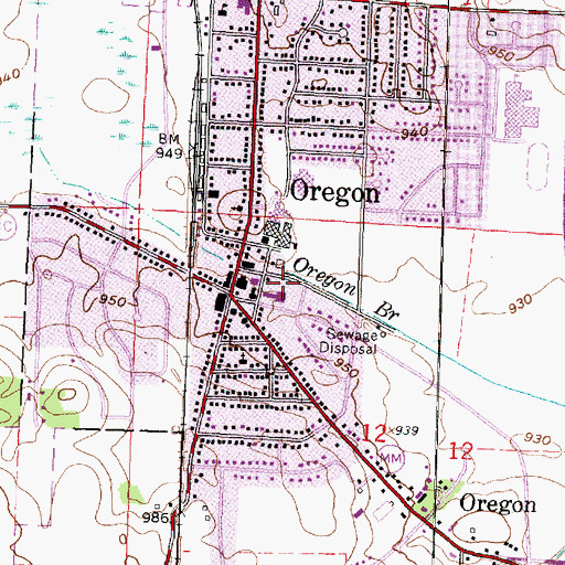 Topographic Map of Oregon Post Office, WI