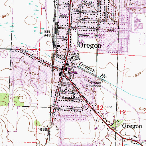 Topographic Map of Oregon Public Library, WI