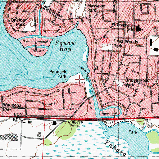 Topographic Map of Paunack Park, WI