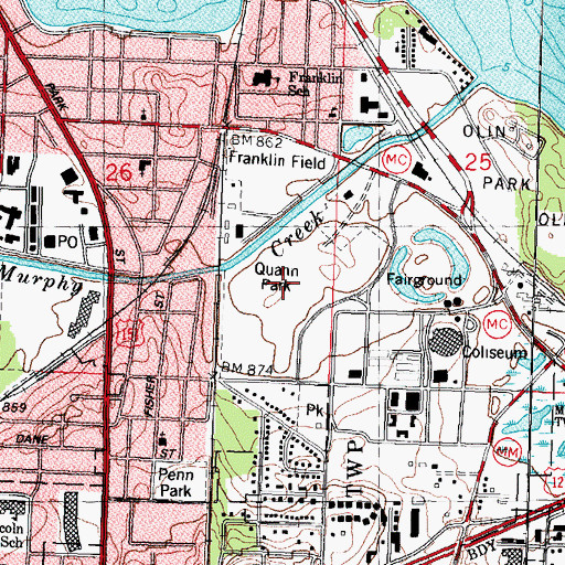 Topographic Map of Quann Park, WI
