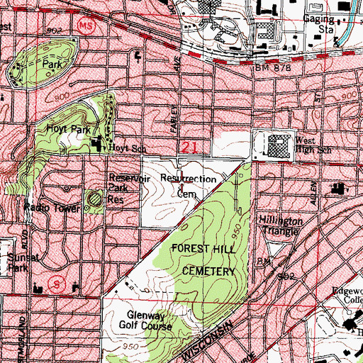 Topographic Map of Resurrection Cemetery, WI