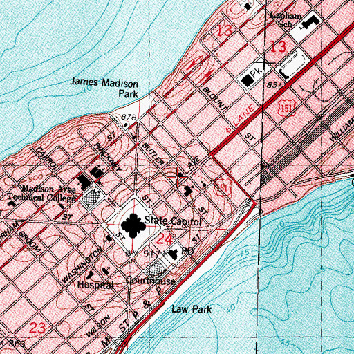 Topographic Map of Saint Johns Lutheran Church, WI