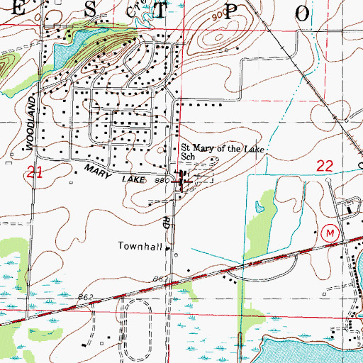 Topographic Map of Saint Mary of the Lake Catholic Church, WI