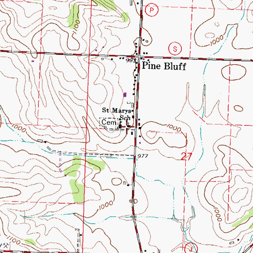 Topographic Map of Saint Marys of Pine Bluff Catholic Church, WI
