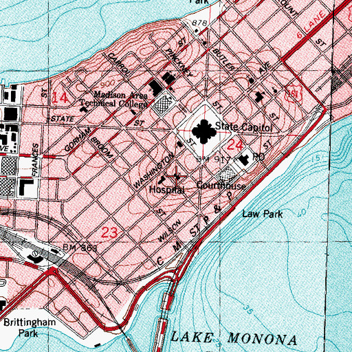Topographic Map of Saint Raphael Cathedral, WI