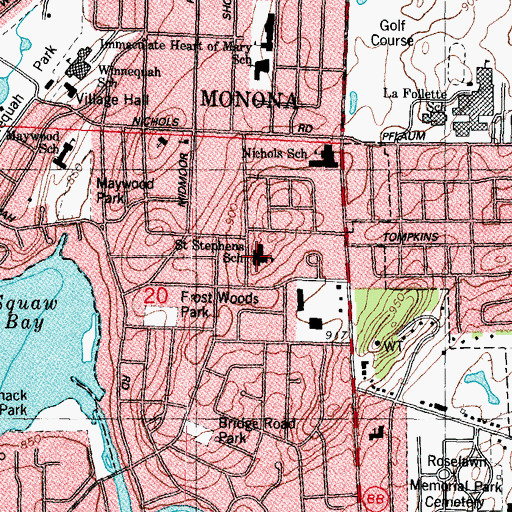 Topographic Map of Saint Stephens School, WI