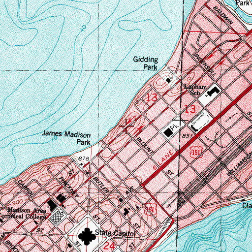 Topographic Map of Second Ward School (historical), WI