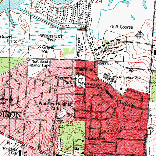 Topographic Map of Sherman Park, WI