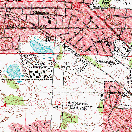 Topographic Map of Stonefield Park, WI