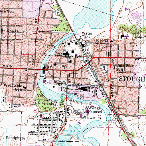 Topographic Map of Stoughton City Hall, WI