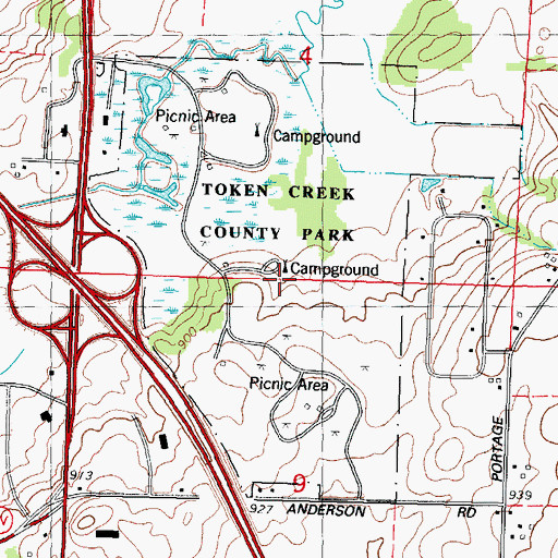 Topographic Map of Token Creek County Park, WI