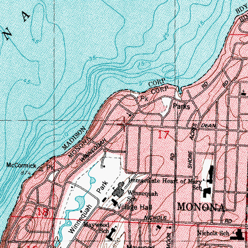 Topographic Map of Tonyawatha, WI