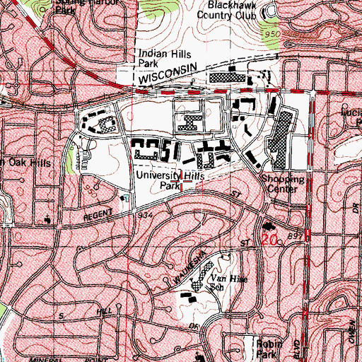 Topographic Map of University Hills Park, WI