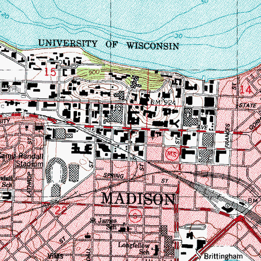 Topographic Map of University United Methodist Church, WI
