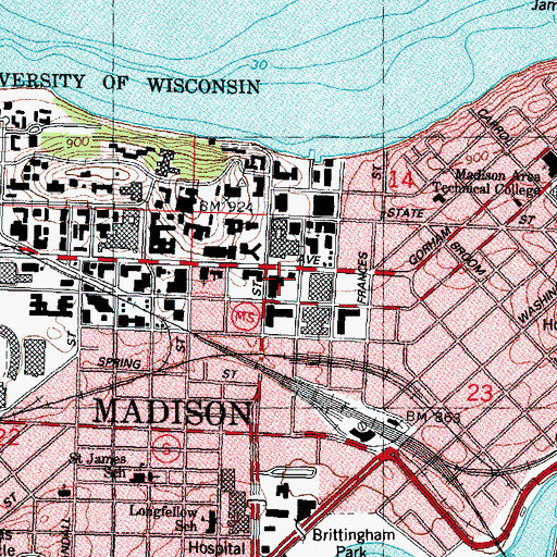 Topographic Map of Vilas Communications Hall, WI