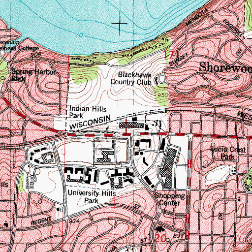 Topographic Map of Walnut Grove Shopping Center, WI