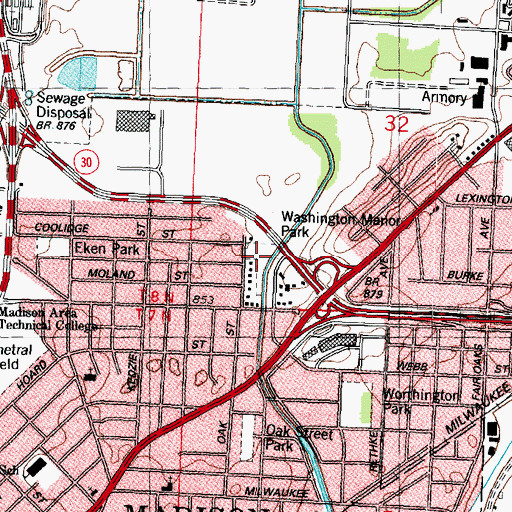Topographic Map of Washington Manor Park, WI