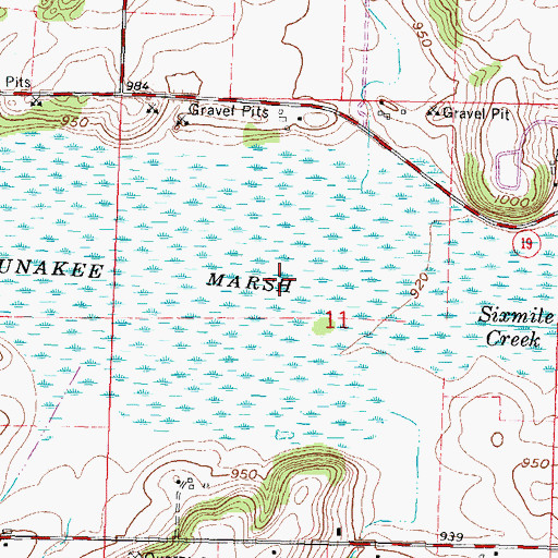 Topographic Map of Waunakee Marsh State Wildlife Management Area, WI