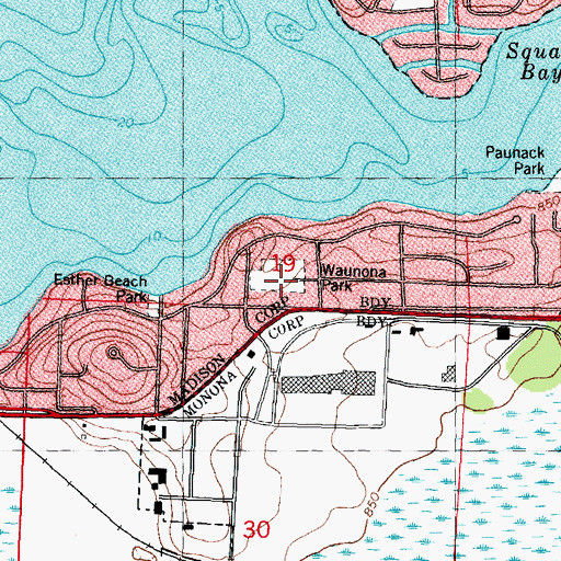 Topographic Map of Waunona Park, WI