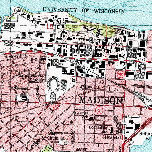 Topographic Map of Wendt Library, WI