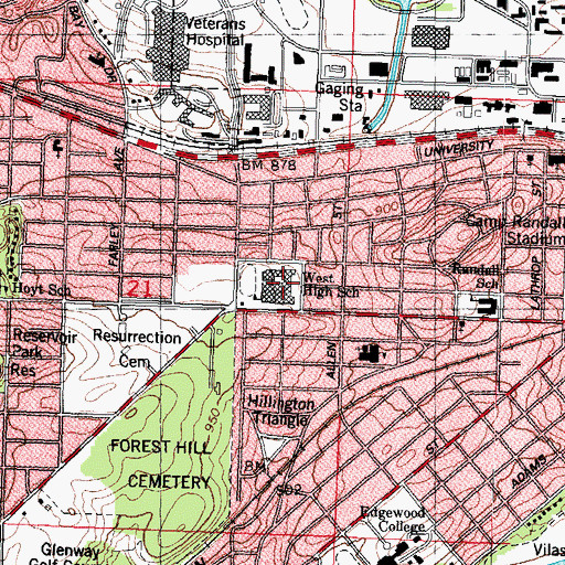 Topographic Map of West High School, WI