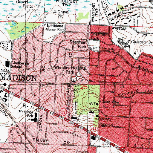 Topographic Map of Wheeler Heights Park, WI