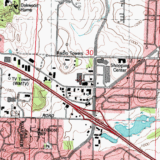 Topographic Map of Whitney Square Shopping Center, WI