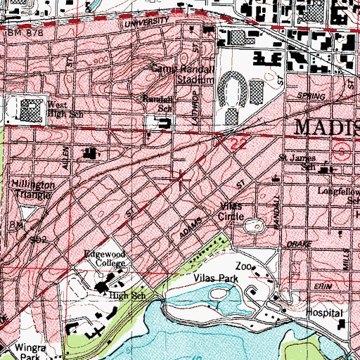 Topographic Map of Wingra Park Advancement Association Hall, WI