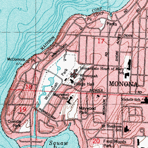 Topographic Map of Winnequah School, WI