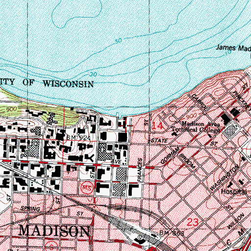 Topographic Map of Wisconsin Center, WI