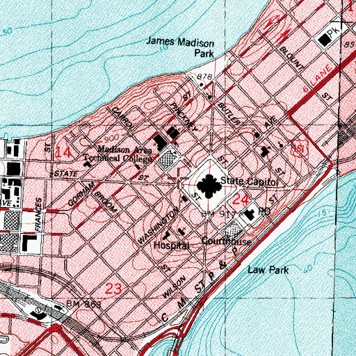 Topographic Map of Wisconsin Veterans Museum, WI