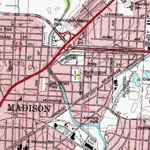Topographic Map of Worthington Park, WI