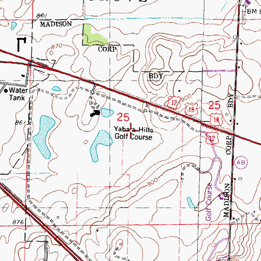 Topographic Map of Yahara Hills Golf Course, WI