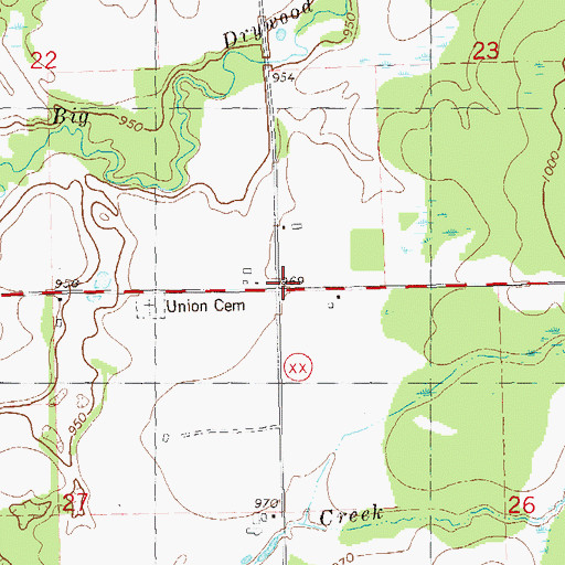 Topographic Map of Baker School (historical), WI