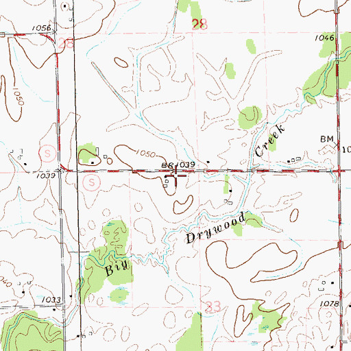 Topographic Map of Big Drywood School (historical), WI