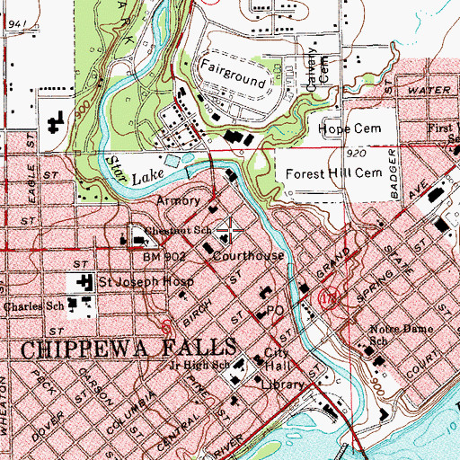 Topographic Map of Chippewa County Jail, WI