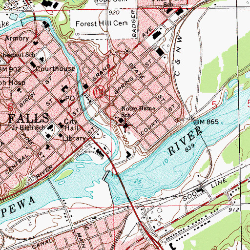 Topographic Map of Notre Dame Roman Catholic Church, WI