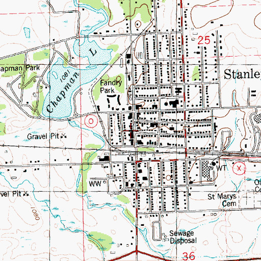 Topographic Map of Stanley Post Office, WI