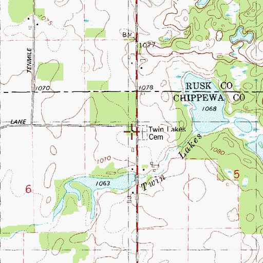Topographic Map of Twin Lake School (historical), WI