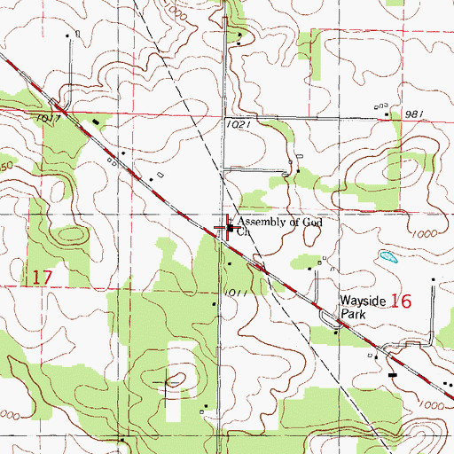 Topographic Map of Assembly of God Church, WI