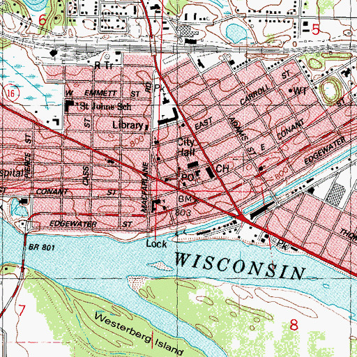 Topographic Map of Bethlehem English Evangelical Lutheran Church, WI