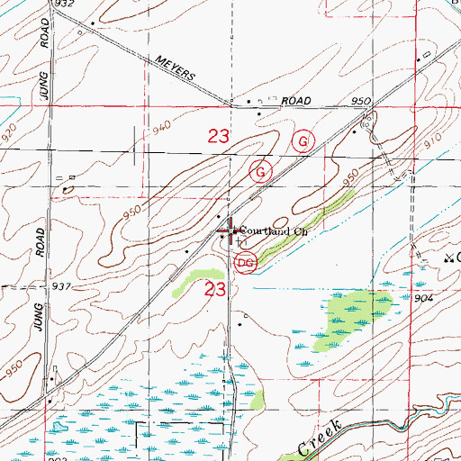 Topographic Map of Courtland Church, WI
